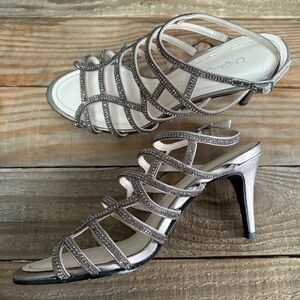 Caparros Harmonica Embellished Caged Strappy Evening Sandals Silver Size 7B